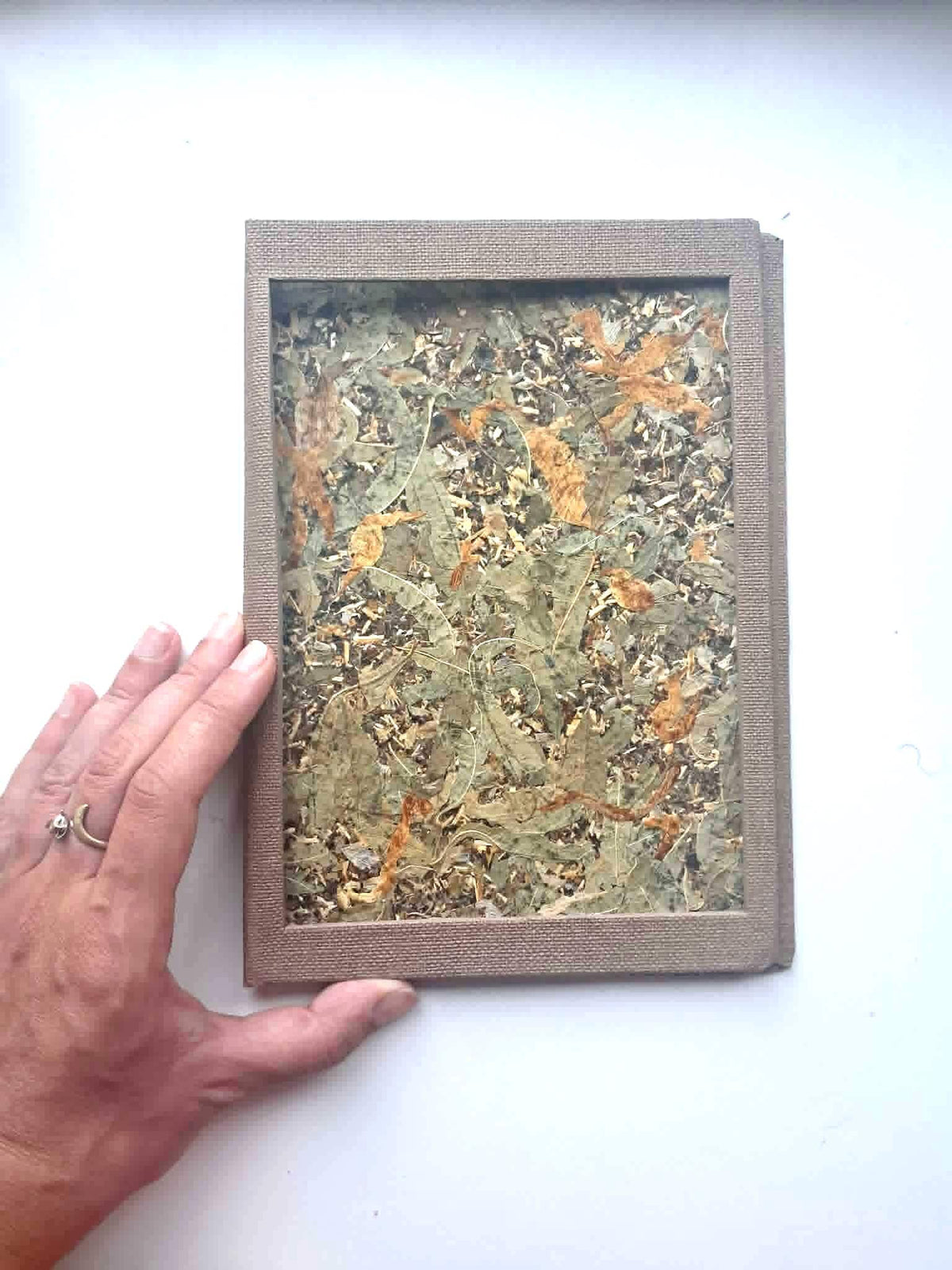 Beige Herbal Tea Aroma Cover Handmade Journal | Standard A5 Workbook with Replaceable Paper Pad