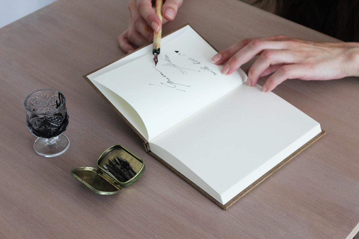 Beige Herbal Tea Aroma Cover Handmade Journal | Standard A5 Workbook with Replaceable Paper Pad