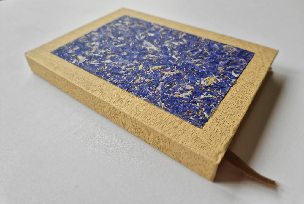 Azure Serenity Pocket-Size A6 Journal Bamboo | Cornflower Blue Sunflower Petals