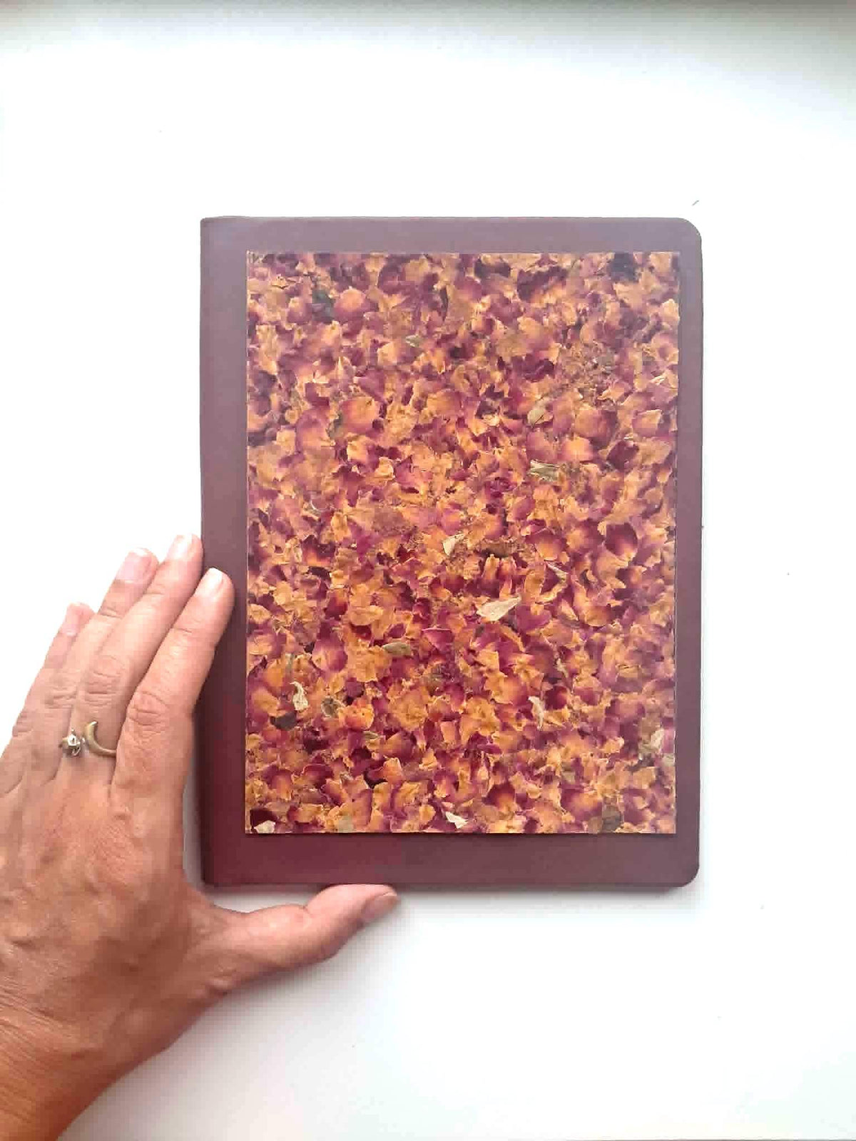 Red Vegan Leather Aroma Cover Rose Petals Handmade Journal | Standard A5 Workbook with Replaceabe Paper Pad