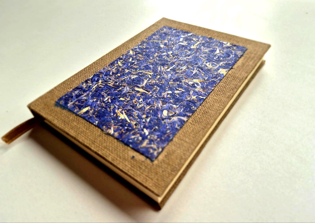 Azure Serenity Pocket-Size A6 Journal Brown | Cornflower Blue Sunflower Petals