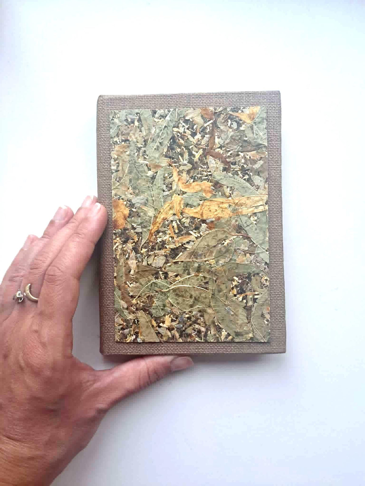 Beige Herbal Tea Aroma Cover Handmade Journal | Pocket A6 Intimate Diary