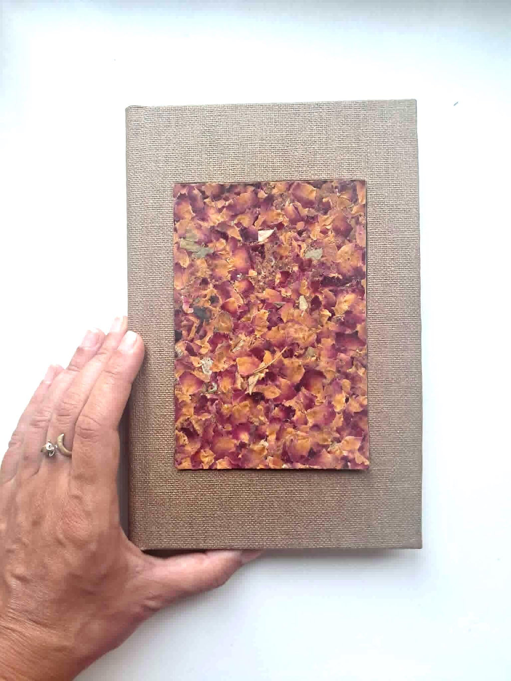 Beige Portrait Aroma Cover Rose Petals Handmade Journal, Standard A5 Workbook