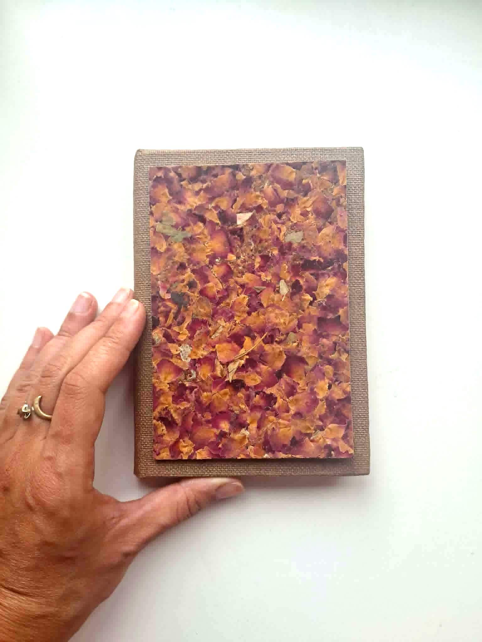 Beige Aroma Cover Rose Petals Handmade Journal, Pocket A6 Intimate Diary